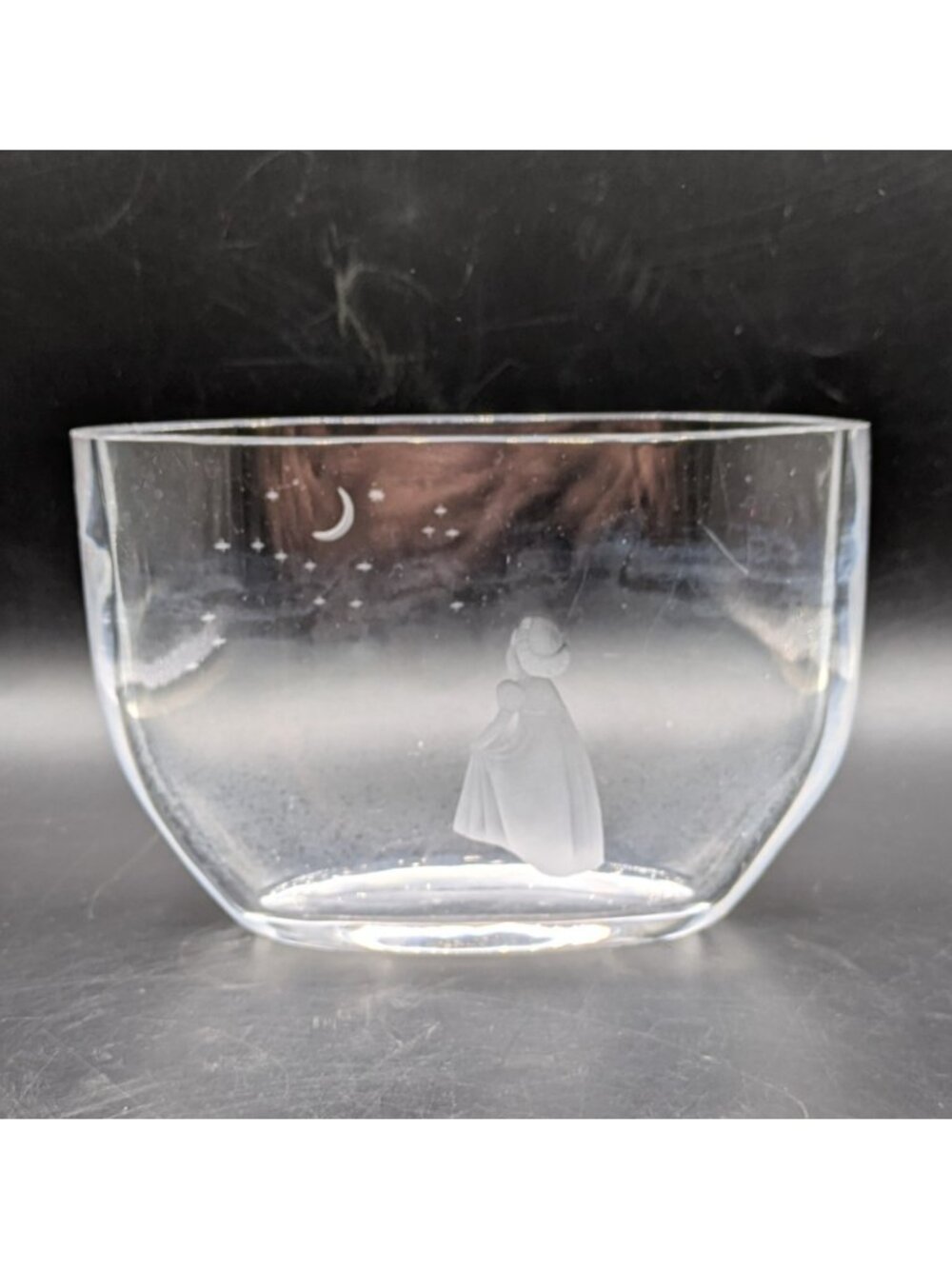 Vintage Orrefors Edvin Ohrstrom Wish Me To The Moon Art Glass Crystal Vase 4.25"